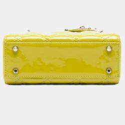 Pre Owned حقيبة ديور ليدي كاناج جلد براءات أصفر صغيرة ديور