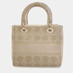 Pre Owned Dior Gold Medium Canvas Cannage Lady D Lite