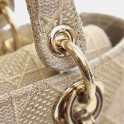 Pre Owned Dior Gold Medium Canvas Cannage Lady D Lite