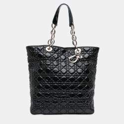 Pre Owned Dior Black Large Patent Cannage Soft Shopper Tote