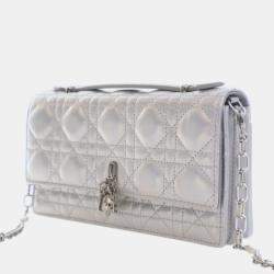 مملوكة مسبقًا Dior Silver Mini Iridescent Metallic Lambskin Cannage My Dior Bag