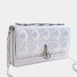 مملوكة مسبقًا Dior Silver Mini Iridescent Metallic Lambskin Cannage My Dior Bag