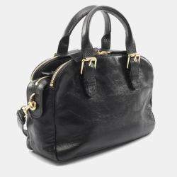 مملوكة مسبقًا Christian Dior Dior Grand Tour Bowling Bag Leather Handbag Black