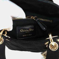 Pre Owned Christian Dior Cannage Lady Mini 2-Way Hand/Shoulder Bag In Rhinestone Satin And Leather Black