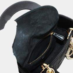 Pre Owned Christian Dior Cannage Lady Mini 2-Way Hand/Shoulder Bag In Rhinestone Satin And Leather Black