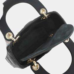 Pre Owned Christian Dior Cannage Lady Mini 2-Way Hand/Shoulder Bag In Rhinestone Satin And Leather Black