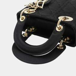 Pre Owned Christian Dior Cannage Lady Mini 2-Way Hand/Shoulder Bag In Rhinestone Satin And Leather Black