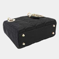 Pre Owned Christian Dior Cannage Lady Mini 2-Way Hand/Shoulder Bag In Rhinestone Satin And Leather Black