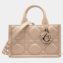 Pre Owned Christian Dior Dior Macrocannage Book Tote Mini Shoulder Bag 2-Way Beige Leather