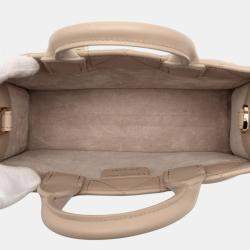 Pre Owned Christian Dior Dior Macrocannage Book Tote Mini Shoulder Bag 2-Way Beige Leather