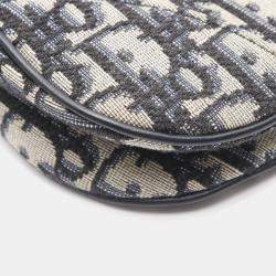مملوكة مسبقًا Christian Dior Dior Saddle Bag Mini Oblique Jacquard Handbag Canvas Leather Beige Navy Black