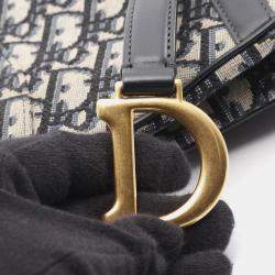 مملوكة مسبقًا Christian Dior Dior Saddle Bag Mini Oblique Jacquard Handbag Canvas Leather Beige Navy Black
