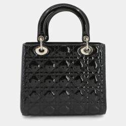 مملوكة مسبقًا Christian Dior Cannage Lady Medium 2-Way Hand Shoulder Bag Black Enamel