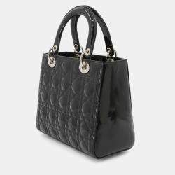 مملوكة مسبقًا Christian Dior Cannage Lady Medium 2-Way Hand Shoulder Bag Black Enamel