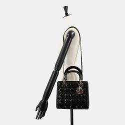 مملوكة مسبقًا Christian Dior Cannage Lady Medium 2-Way Hand Shoulder Bag Black Enamel
