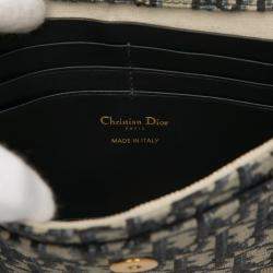 Pre Owned Dior Blue Oblique Canvas Saddle Wallet On Chain