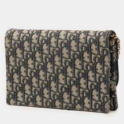 Pre Owned Dior Blue Oblique Canvas Saddle Wallet On Chain