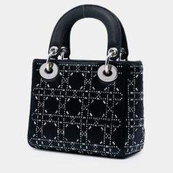 مملوكة مسبقًا Dior Black Mini Satin Cannage Strass Crystal Embellished Lady Dior