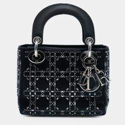 مملوكة مسبقًا Dior Black Mini Satin Cannage Strass Crystal Embellished Lady Dior