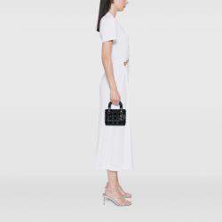 مملوكة مسبقًا Dior Black Mini Satin Cannage Strass Crystal Embellished Lady Dior