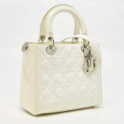 مملوكة مسبقًا حقيبة يد ديور ليدي ديور متوسطة جلد لامع كاناج أبيض عاجي