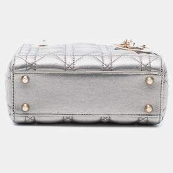 Pre Owned Dior Silver Mini Metallic Lambskin Cannage Lady Dior