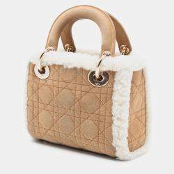 مملوكة مسبقًا Dior Brown Mini Suede Cannage with Shearling Trim Lady Dior