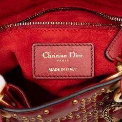 Pre Owned Dior Red Mini Lambskin Cannage Studded Supple Lady Dior
