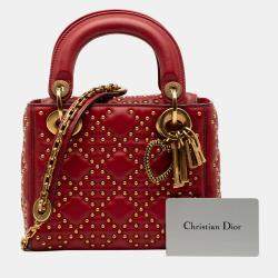 Pre Owned Dior Red Mini Lambskin Cannage Studded Supple Lady Dior