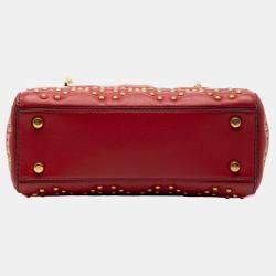 Pre Owned Dior Red Mini Lambskin Cannage Studded Supple Lady Dior