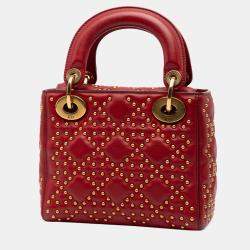Pre Owned Dior Red Mini Lambskin Cannage Studded Supple Lady Dior