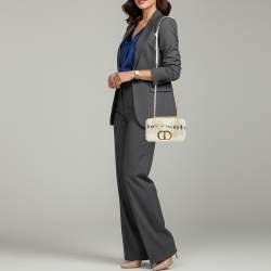 Pre Owned حقيبة كتف ديور كارو جلد كاناج لايم أصفر صغيرة