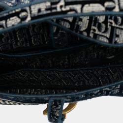 Pre Owned Dior Blue Oblique Embroidered Velvet Saddle Bag
