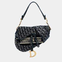 Pre Owned Dior Blue Oblique Embroidered Velvet Saddle Bag