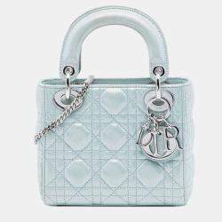 Pre Owned Dior Blue Mini Iridescent Lambskin Cannage Lady Dior