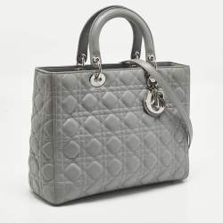 مملوكة مسبقًا Dior Lady Dior Large Grey Cannage Leather Tote