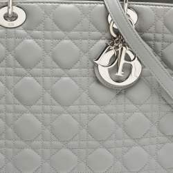 مملوكة مسبقًا Dior Lady Dior Large Grey Cannage Leather Tote