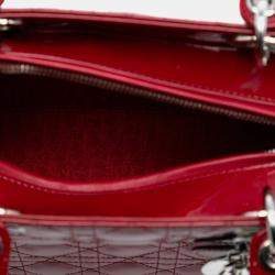 Pre Owned حقيبة ديور ليدي كاناج براءة اختراع حمراء متوسطة