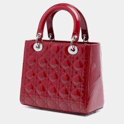 Pre Owned حقيبة ديور ليدي كاناج براءة اختراع حمراء متوسطة