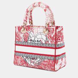 Pre Owned Dior Red DiorAmour Medium Embroidered Canvas Royale Lady D Lite