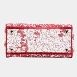 Pre Owned Dior Red DiorAmour Medium Embroidered Canvas Royale Lady D Lite