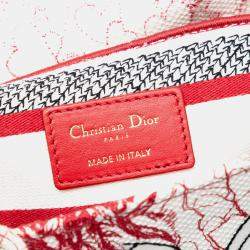 Pre Owned Dior Red DiorAmour Medium Embroidered Canvas Royale Lady D Lite