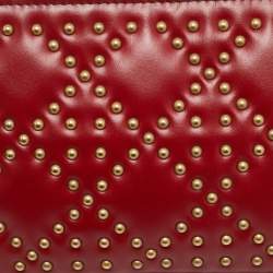 مملوكة مسبقًا محفظة بسلسلة ديور ليدي ديور جلد كاناج مزركش أحمر