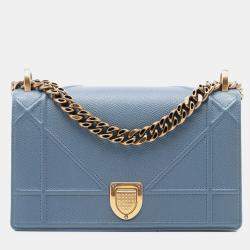 مملوكة مسبقًا حقيبة ديوراما رفرف ديور جلد عجل محبب أزرق صغير