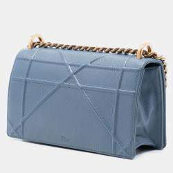 Pre Owned حقيبة ديوراما رفرف ديور جلد عجل محبب أزرق صغير