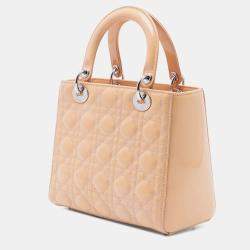 Pre Owned Dior Brown Medium Patent Cannage Lady Dior