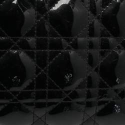 Pre Owned Dior Lady Dior Large Black Cannage Patent Leather Tote