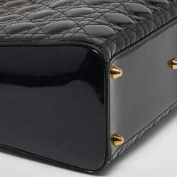 Pre Owned Dior Lady Dior Large Black Cannage Patent Leather Tote