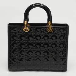 Pre Owned Dior Lady Dior Large Black Cannage Patent Leather Tote