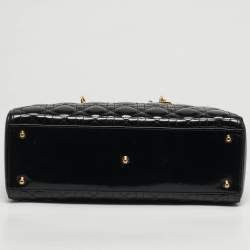 Pre Owned Dior Lady Dior Large Black Cannage Patent Leather Tote